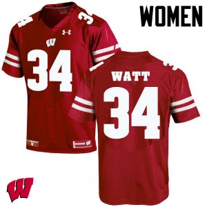 Women's Wisconsin Badgers NCAA #34 Derek Watt Red Authentic Under Armour Stitched College Football Jersey JT31Q48MW